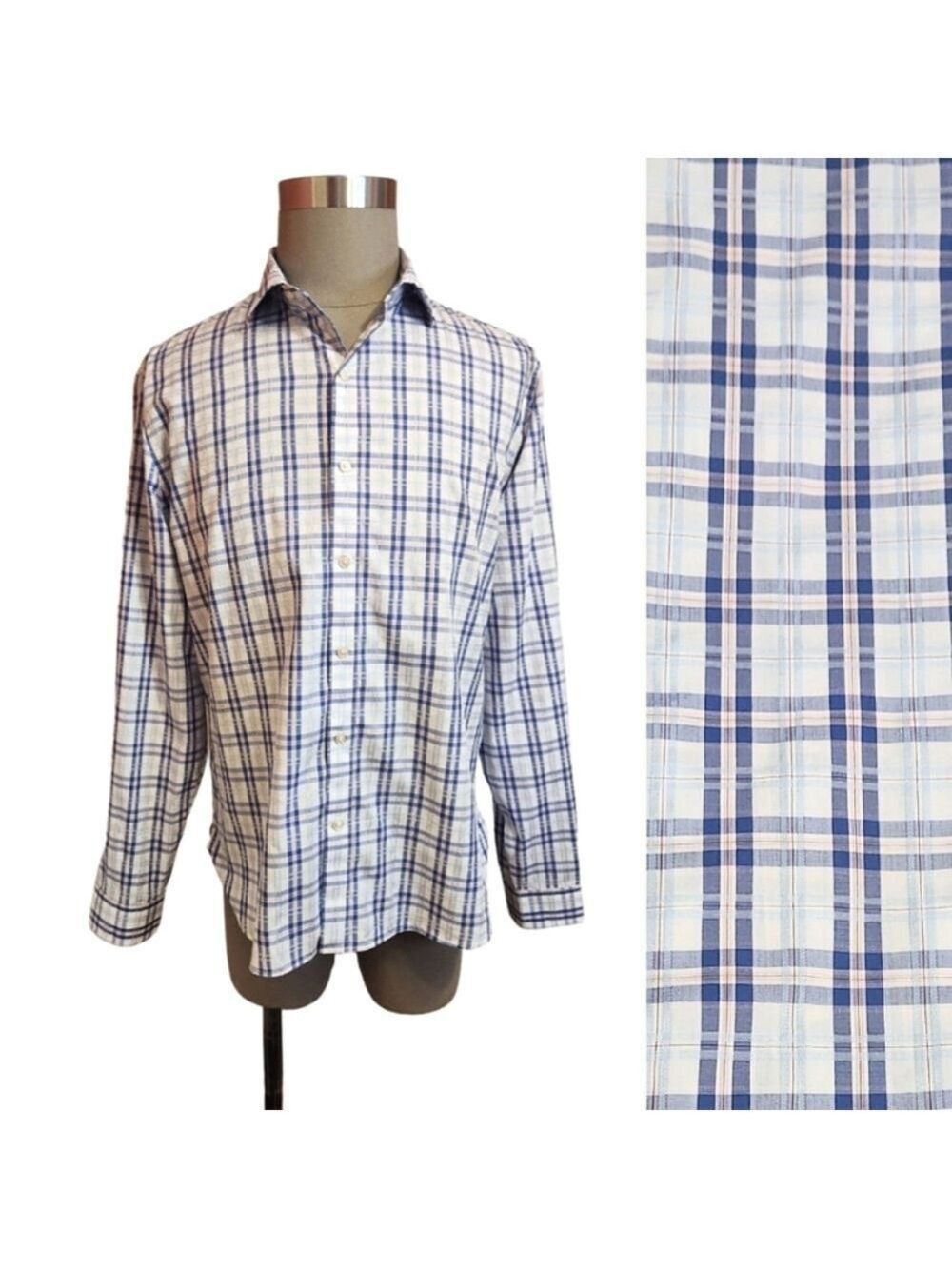 7 Diamonds White Blue Plaid Shirt XLarge